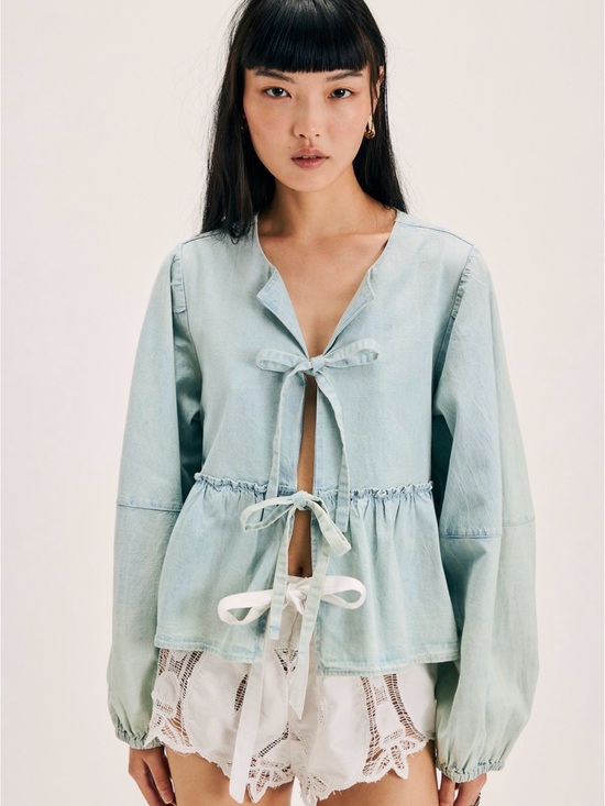 Free People Tops - Free People Brunch Babe Light Wash Top M